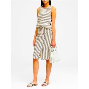 CLEARANCE Banana Republic—Navy White Stripes, Tweed Pencil Skirt, Raw Edge